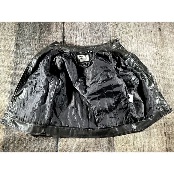 Levis Jacket Mens Medium Dark Brown Faux Leather Stowaway Hood - Picture 7 of 10